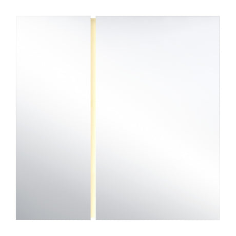 Luna Light LED Two Piece Square Wall Mirror 200cm, a frameless square mirror in two panes with a vertical LED strip lighting the central seam, shown against a plain white background.