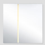 Luna Light LED Two Piece Square Wall Mirror 200cm, frameless glass panels with a vertical LED strip glowing in the central seam, shown on a plain light grey background.