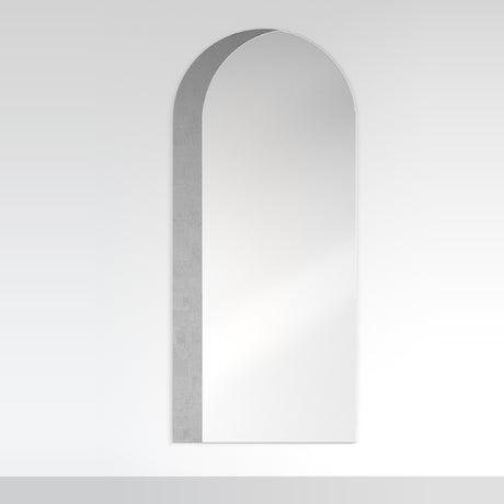 Orient Silver Leaf Arch Full Length Mirror 180cm, frameless arched wall mirror with straight sides curving into a rounded top and silver-leaf edge detail, shown against a plain light background.