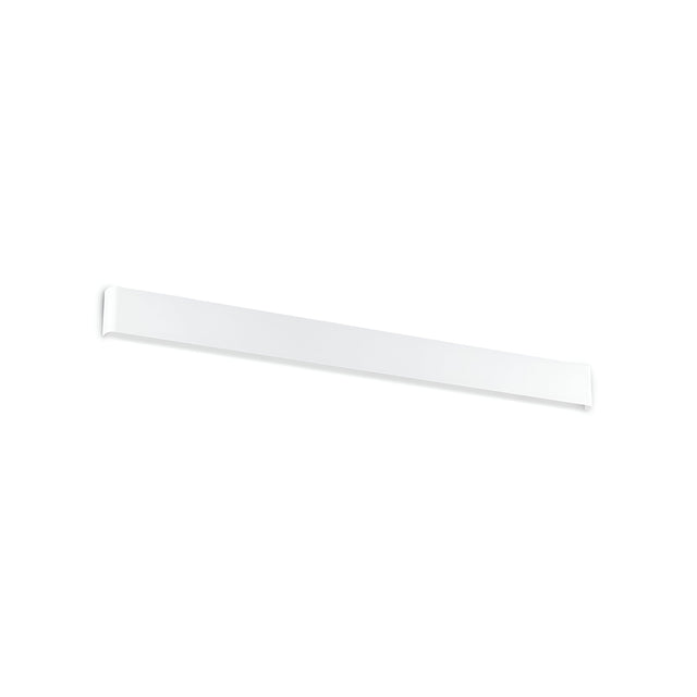 Against a plain white background, the Clarityx LED Wall Light 37W 3000K in white, measuring 110cm, is positioned diagonally, showcasing the elegance of modern lighting fixtures.
