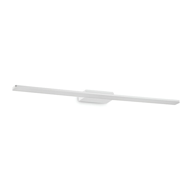 Introducing the Orbix LED Bathroom Mirror Light, a 27W fixture in white with a sleek 90cm rectangular bar design. This minimalist wall-mounted light is perfect for modern bathroom aesthetics, extending horizontally from a square base against a simple white background.
