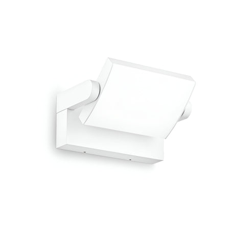 The Solstice LED Outdoor Wall Light 20.5W 3000K in white offers a sleek, modern design, perfect for outdoor settings with its IP54 rating ensuring durability. Its rectangular and adjustable shade is made from powder-coated aluminum for directional lighting and is mounted on a clean white background to highlight its minimalist style.