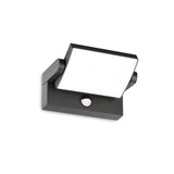 The Solstice LED Outdoor Motion Sensor Wall Light 21W 3000K in anthracite showcases a sleek square design with cutting-edge motion sensor technology, elegantly set against a crisp white background.