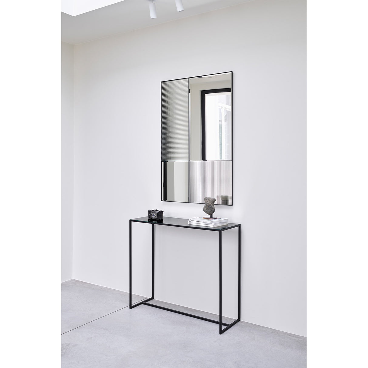 Finestra Flutes Textured Glass Wall Mirror 120cm - Black