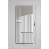 Finestra Flutes full-length rectangular wall mirror in a black metal frame, 175cm x 80cm, pairing plain mirror glass with fluted textured glass panels, shown on a light grey background.