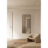 Finestra Deco full length mirror, 175cm, with slim black metal frame dividing plain mirror and reeded textured glass panes, shown wall-mounted in a neutral hallway setting.