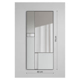 Finestra Deco full length mirror, 80x175cm, black metal grid frame with mixed clear mirror and textured glass panes, shown on a plain grey background with dimension labels.