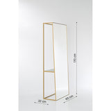 Chassis XL Deluxe free standing cheval mirror in gold metal frame with green marble shelf, 170cm high, shown at an angle on a plain white background with dimensions labelled.