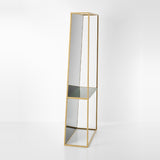 Chassis XL Deluxe free standing cheval mirror in an open gold metal frame, 170cm tall with a green marble shelf and clear mirrored panels, shown on a plain white background.