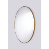 Hoop Bronze round wall mirror, 105cm, with a thin bronze metal rim frame around plain mirrored glass, shown at an angle against a light grey background.