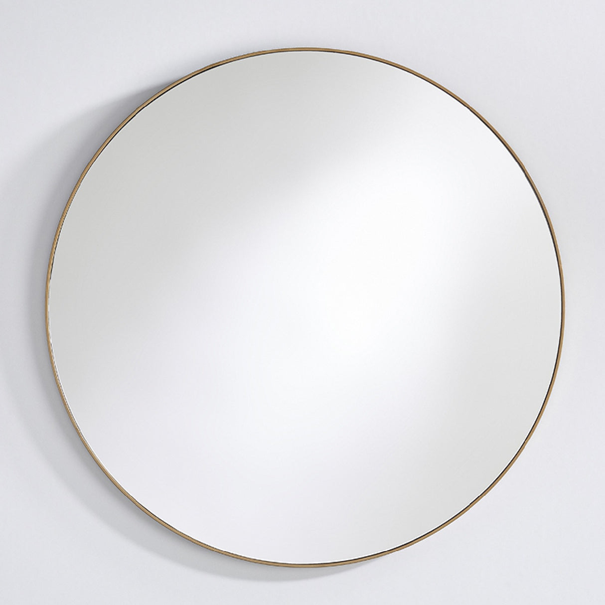 Hoop Bronze Round Wall Mirror 105cm with a slim bronze metal rim frame and plain mirrored glass, shown against a light grey background.