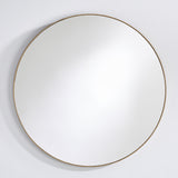 Hoop Bronze Round Wall Mirror 105cm with a slim bronze metal rim frame and plain mirrored glass, shown against a light grey background.