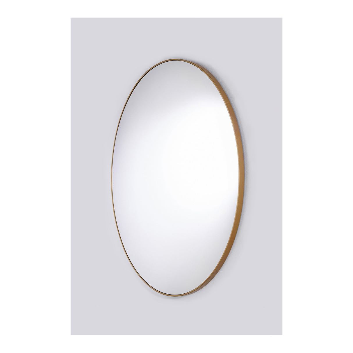 Hoop Bronze Round Wall Mirror 105cm with a thin bronze metal frame, shown at an angle against a plain light grey background.