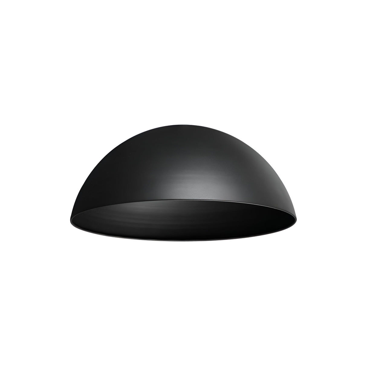 The Arion-1 Large Ceiling Lampshade/Rose in black is displayed against a plain white background, showcasing its dome-shaped design with a smooth matte finish and modern appeal.