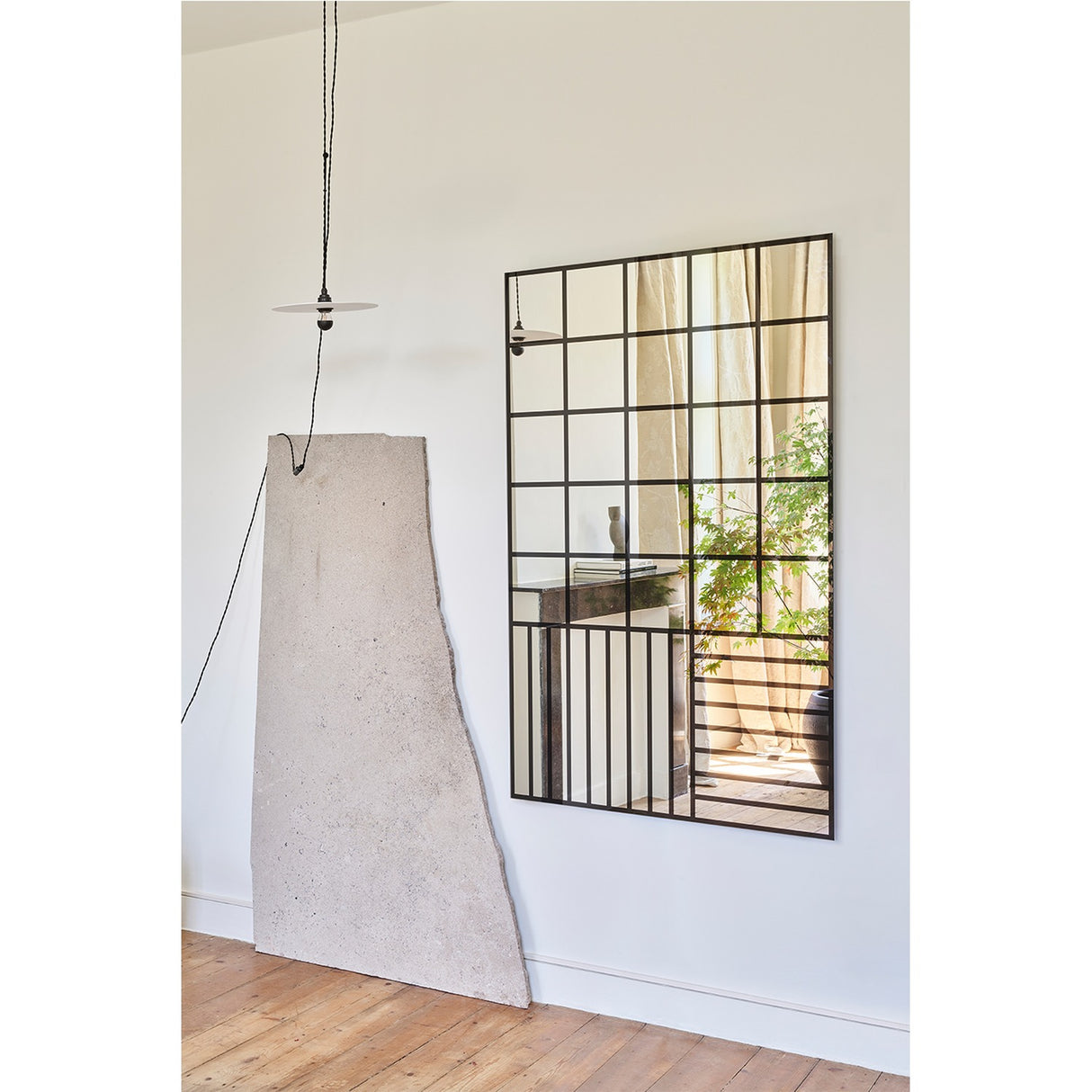 Grid Black Window Print Wall Mirror 158cm