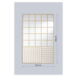 Grid Gold Window Print Full Length Mirror, 100cm x 158cm rectangular glass with gold grid print, wide squares above and fine stripes below, shown on a light grey background.
