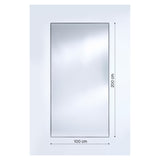 Lucka Outdoor XXL full-length garden mirror, rectangular with a black metal frame, shown with dimensions 100cm wide by 200cm tall on a plain light background.