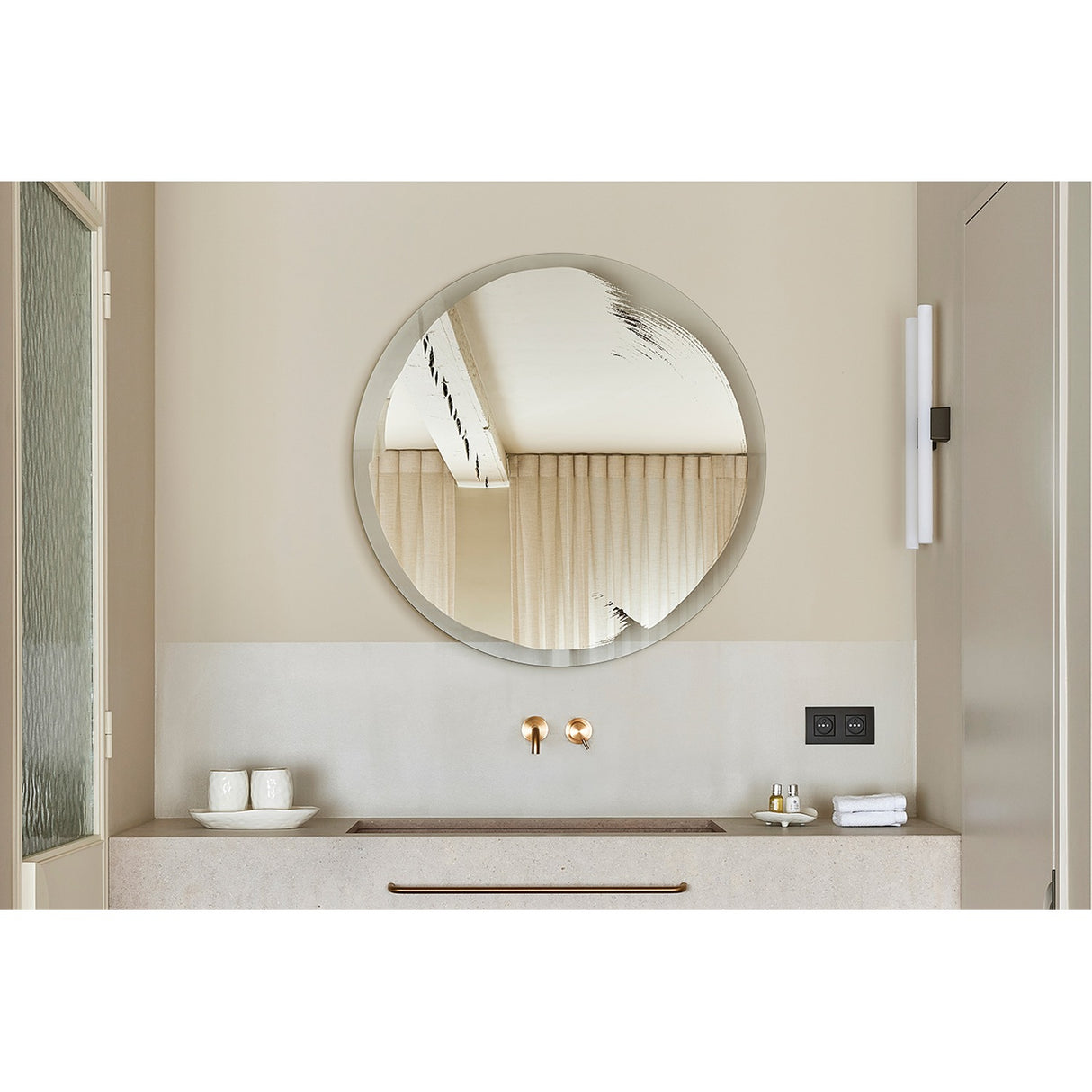 Paint Round Brushed Glass Rotating Wall Mirror 90cm