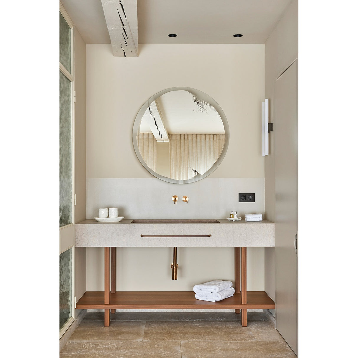 Paint Round Brushed Glass Rotating Wall Mirror 90cm