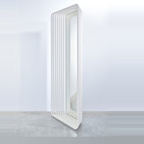 Echo White free standing cheval mirror, 193cm tall, with a stacked white powder-coated metal slat frame curving at the base, shown at an angle on a plain background.