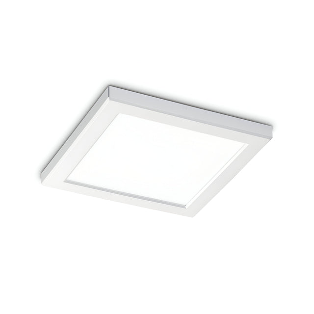 The Lucella Recessed Square LED Downlight, with its 20W capacity and minimalistic white finish, features a flat, translucent panel that evenly distributes light at 3000K for optimal energy efficiency.