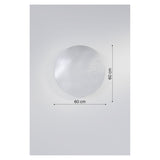 Frameless round wall mirror, 60cm diameter, with hand-applied raised dewdrop details across the lower edge, shown on a plain light grey background with dimension markers.