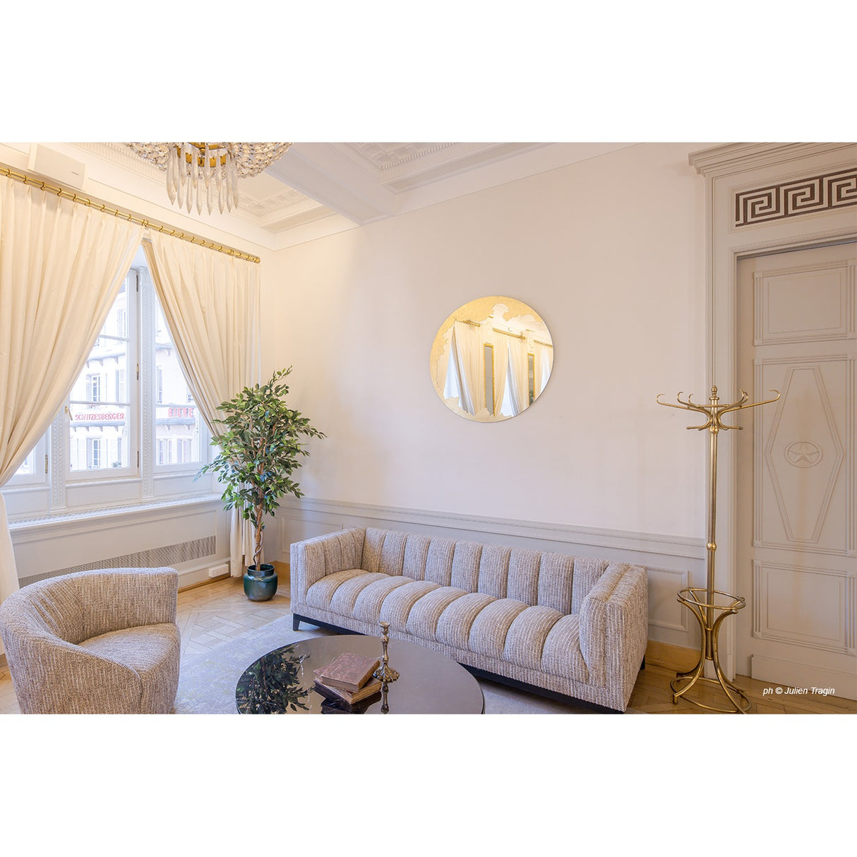 Ornato Gold Leaf Round Rotating Wall Mirror 100cm