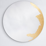 Ornato Gold Leaf Round Rotating Wall Mirror 70cm, frameless glass with a hand-applied gold leaf patch and torn edge along part of the rim, on a plain light background.