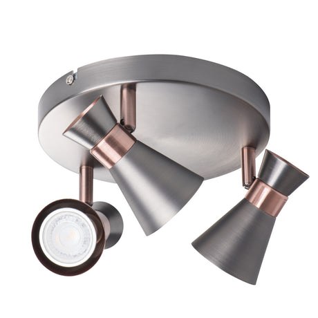 Mileno Ø200 3 x GU10 Round Ceiling Light - Silver/Copper