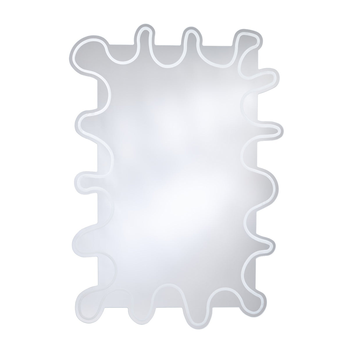 Wiggle Scalloped Edge Wall Mirror, 133cm, frameless glass with a wavy scalloped outline and an engraved border line following the edge, shown against a plain white background.