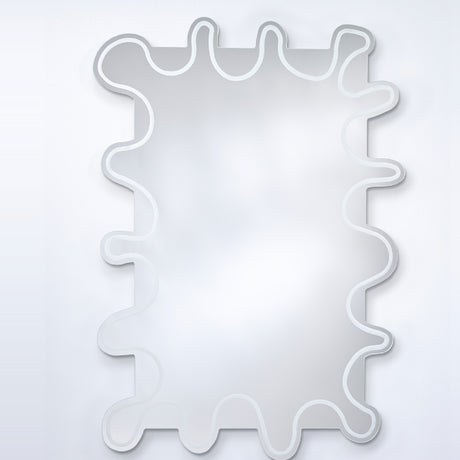 Wiggle Scalloped Edge Wall Mirror 133cm, a frameless glass mirror with a wavy irregular outline and an engraved line echoing the edge, shown on a plain white background.
