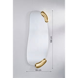 Calco Gold Leaf Sculpted Hall Mirror, a 166cm elongated wall mirror with irregular frameless glass and sculpted gold-leaf accents at top right and bottom left, shown with dimensions.
