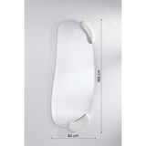 Calco Sculpted Full Length Wall Mirror, 166cm tall irregular-shaped glass with two white sculpted composite forms at top and bottom, shown with dimensions on a plain grey background.