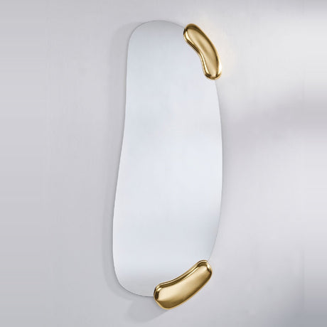Calco Gold Leaf Sculpted Hall Mirror, 166cm tall wall mirror with an irregular oval frame, featuring sculpted gold-leaf accents at the top and bottom corners, shown against a plain light background.