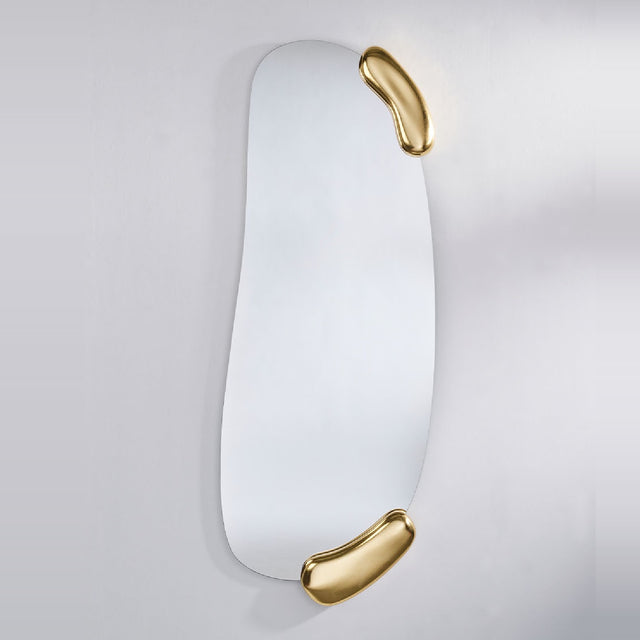 Calco Gold Leaf Sculpted Hall Mirror, 166cm tall wall mirror with an irregular oval frame, featuring sculpted gold-leaf accents at the top and bottom corners, shown against a plain light background.