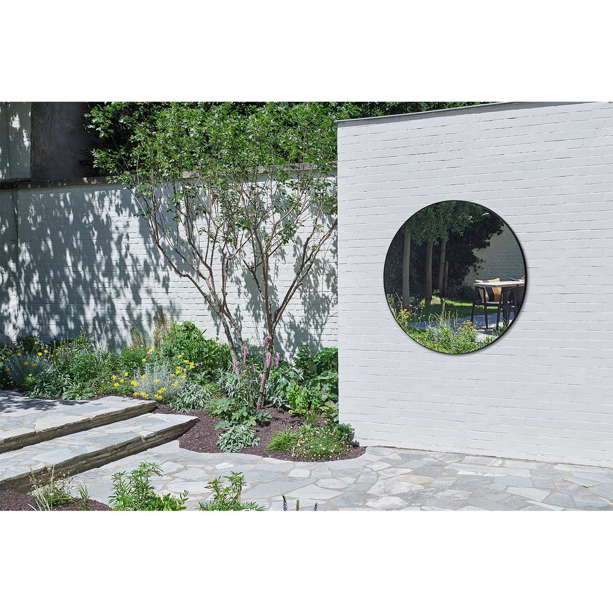 Hoop Outdoor Black Round Garden Mirror 105cm