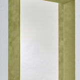Close-up of the Velvet Green Framed Rectangular Wall Mirror 150cm, showing the deep box frame in olive green velvet with recessed glass and two-tone nap on the inner return.