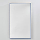 Velvet Blue Framed Rectangular Wall Mirror 150cm with a deep box frame in dusty blue velvet, recessed glass, and a visible inner return, set against a plain light background.