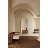 Gallery Gold Leaf Arch Top Wall Mirror 170cm, frameless arched mirror with a hand-applied gold leaf band, set into a niche within a vaulted, sand-toned interior.