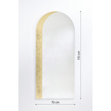 Gallery Gold Leaf Arch Top Wall Mirror, 170cm frameless arched mirror with a hand-applied gold leaf band in overlapping squares along one edge, shown with dimensions on a white background.