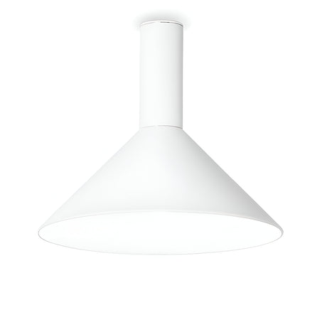 Introducing the Arion Ceiling Light in white—a contemporary cone-shaped ceiling fixture with a sleek design and dimmable options. It features a cylindrical base that connects to the ceiling, providing a minimalist and elegant look perfect for Scandinavian decor and various interior settings.
