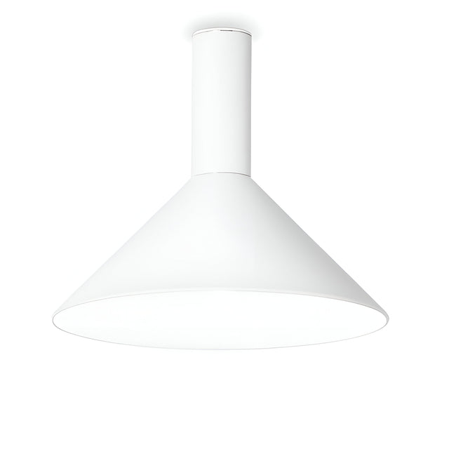 Introducing the Arion Ceiling Light in white—a contemporary cone-shaped ceiling fixture with a sleek design and dimmable options. It features a cylindrical base that connects to the ceiling, providing a minimalist and elegant look perfect for Scandinavian decor and various interior settings.