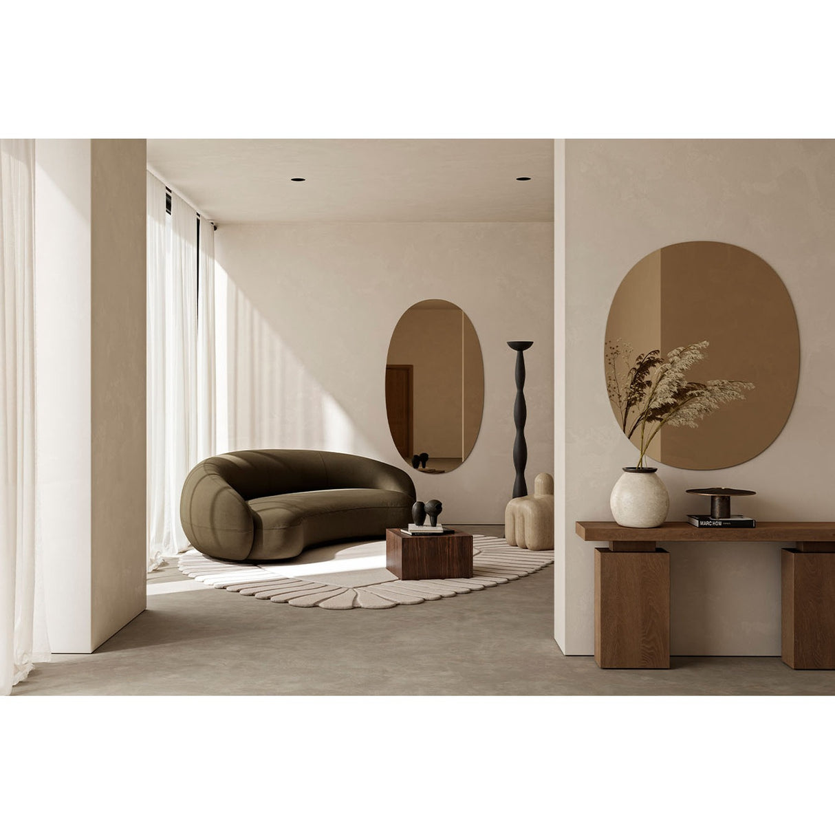 Oval Bronze Tinted Frameless Wall Mirror 160cm