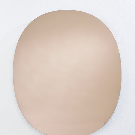 Oval Bronze Tinted Frameless Wall Mirror, 106cm tall, bare polished glass edge with an even bronze tint, mounted on a plain white wall.