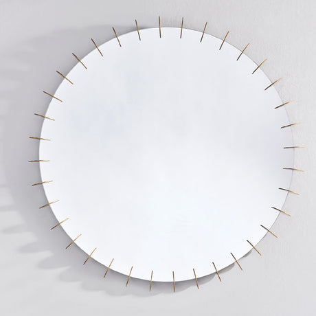 Ray Gold Disc Edged round wall mirror, 65cm, with small gold metal disc accents evenly spaced around the frame edge, set against a plain light background.
