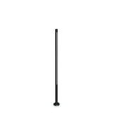 The Arcera Outdoor LED Bollard Light in black features a sleek and modern design with a contemporary aesthetic. Standing upright at 120cm, it includes an energy-efficient lighting strip running vertically along its slim frame. Set against a plain white background, the lamp's stylish simplicity is accentuated.