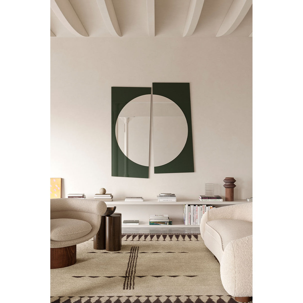 Noren Two Panel Green Printed Glass Wall Mirror 176cm