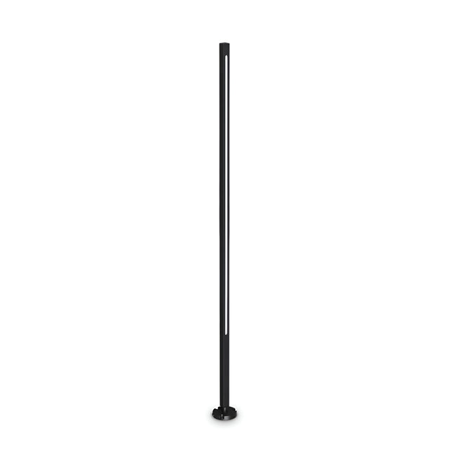 A sleek, minimalist Arcera Outdoor LED Bollard Light in black, featuring an energy-efficient cylindrical design and a stable round base, standing against a plain white background.