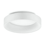 Introducing the Fluxis LED Flush Ceiling Light in White, measuring 45cm. This modern circular fixture features a minimalist design with a flat surface and a slightly raised edge, perfectly complementing its white background. It utilizes integrated LED technology to provide energy-efficient illumination and ensure long-lasting brightness.