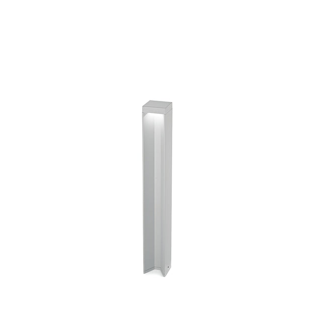 The Viritis Outdoor LED Bollard Light 12W 4000K, crafted from grey powder-coated aluminum, stands against a plain white background. This sleek, modern outdoor bollard is tall and rectangular with a flat top that softly illuminates its surroundings and features an IP54 rating for outdoor resilience.